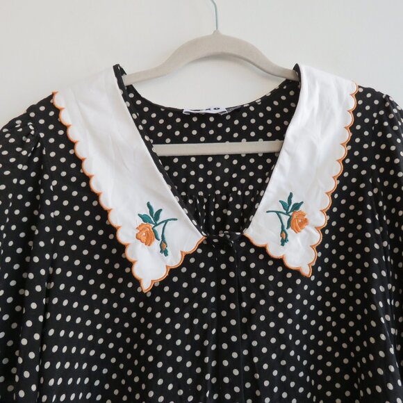 RIXO Lila 100% Silk Polka Dot Floral Embroidered Bib Collar Blouse Cottage Sz S - Picture 3 of 16